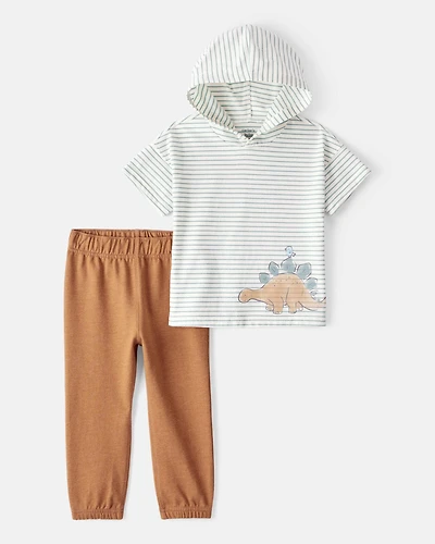 Toddler Boy 2-Piece Dinosaur Striped Hooded Tee & Jogger Set