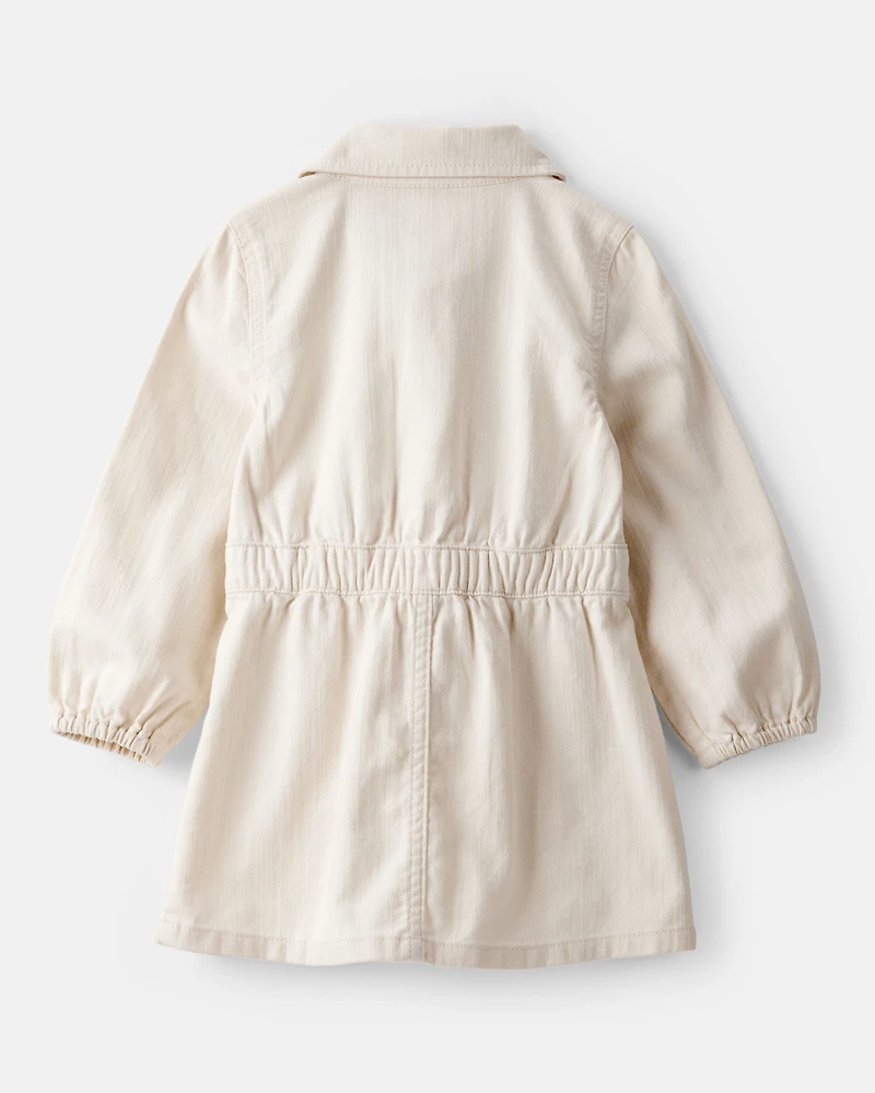 Toddler Girl Embroidered Cotton Long-Sleeve Dress - White
