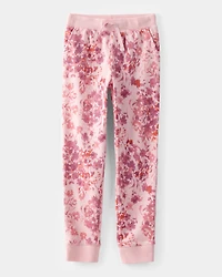 Girls Floral Fleece Drawstring Joggers - Pink