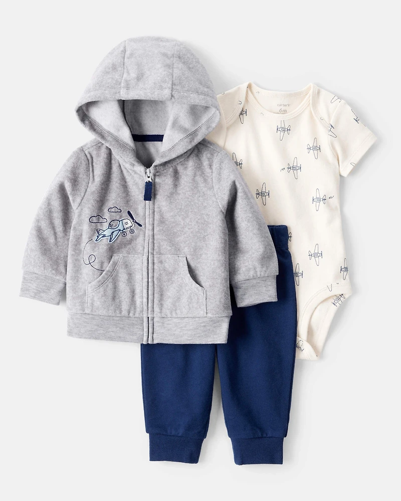 Baby Boy 3-Piece Airplane Cardigan Set
