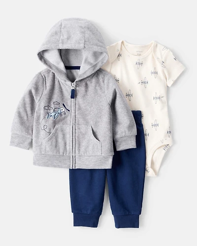 Baby Boy 3-Piece Airplane Cardigan Set
