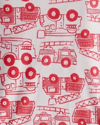 Toddler Boy Firetruck Print 100% Cotton Long-Sleeve 4-Piece Pajamas - Red/White
