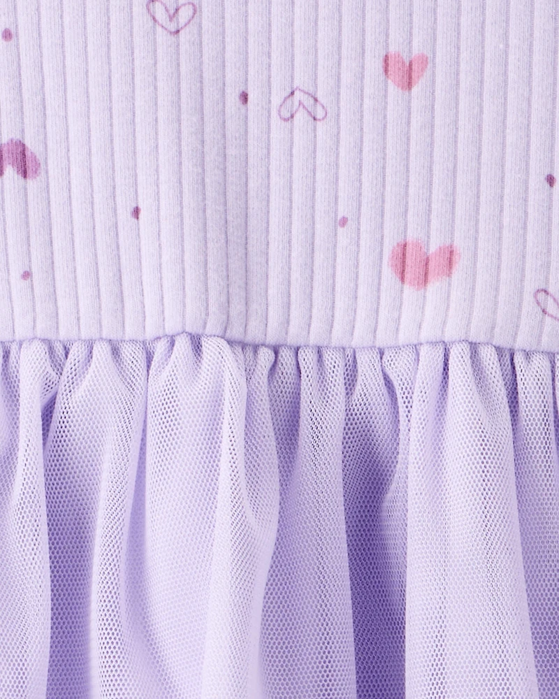 Baby Girl Heart Print Long-Sleeve Dress - Purple