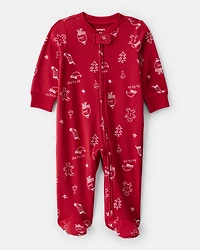Baby Christmas 100% Cotton Snug Fit 2-Way Zip Sleep & Play Pajamas - Red