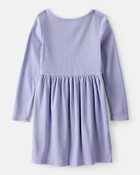 Girls Long Sleeve Cotton Dress - Purple