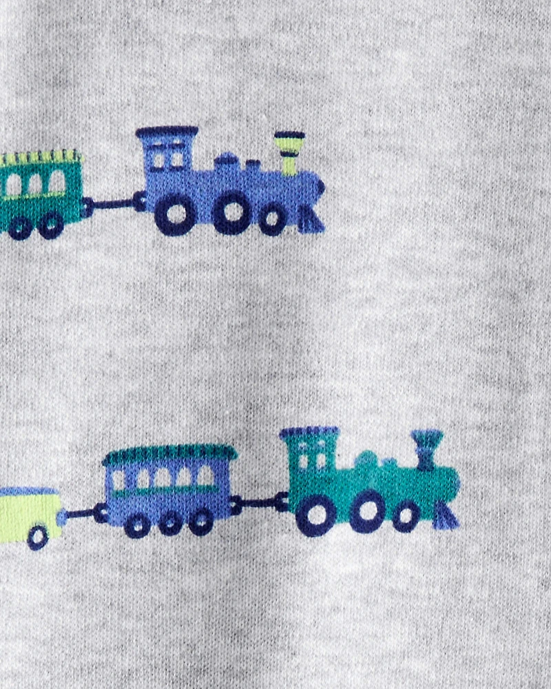 Baby Boy Train Cotton Long-Sleeve Snug Fit Sleep & Play Pajamas - Grey