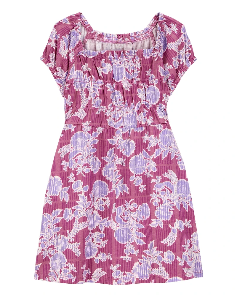 Toddler Smocked Floral Print Dress - Pink