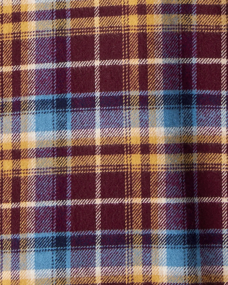 Boys Plaid Hooded Button-Down Shirt