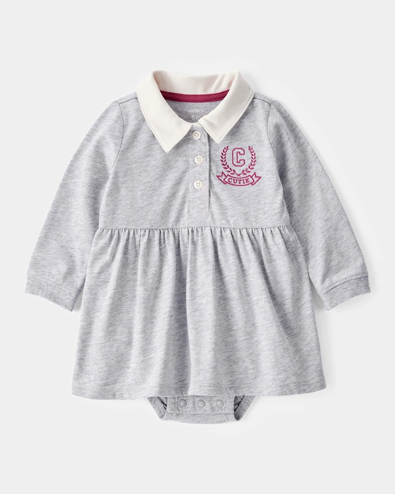 Baby Varsity Polo Bodysuit Dress - Grey
