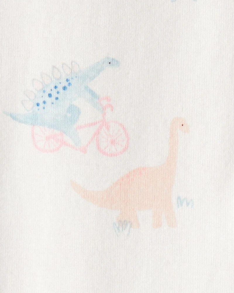 Baby Girl Dinosaur Print 100% Cotton Long-Sleeve 2-Way Zip 1-Piece Pajamas - White