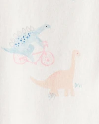 Baby Girl Dinosaur Print 100% Cotton Long-Sleeve 2-Way Zip 1-Piece Pajamas - White