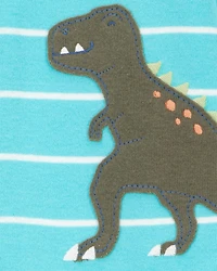 Baby Boy 1-Piece Striped Dinosaur Print 100% Snug Fit Cotton Footie Pajamas - Turquoise