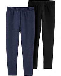 Kid 2-Pack Black & Navy Cotton Stretch Leggings