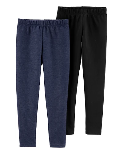 Kid 2-Pack Black & Navy Cotton Stretch Leggings