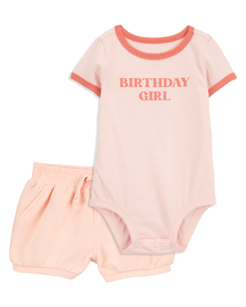 Baby 2-Piece Birthday Girl Bodysuit & Short Set