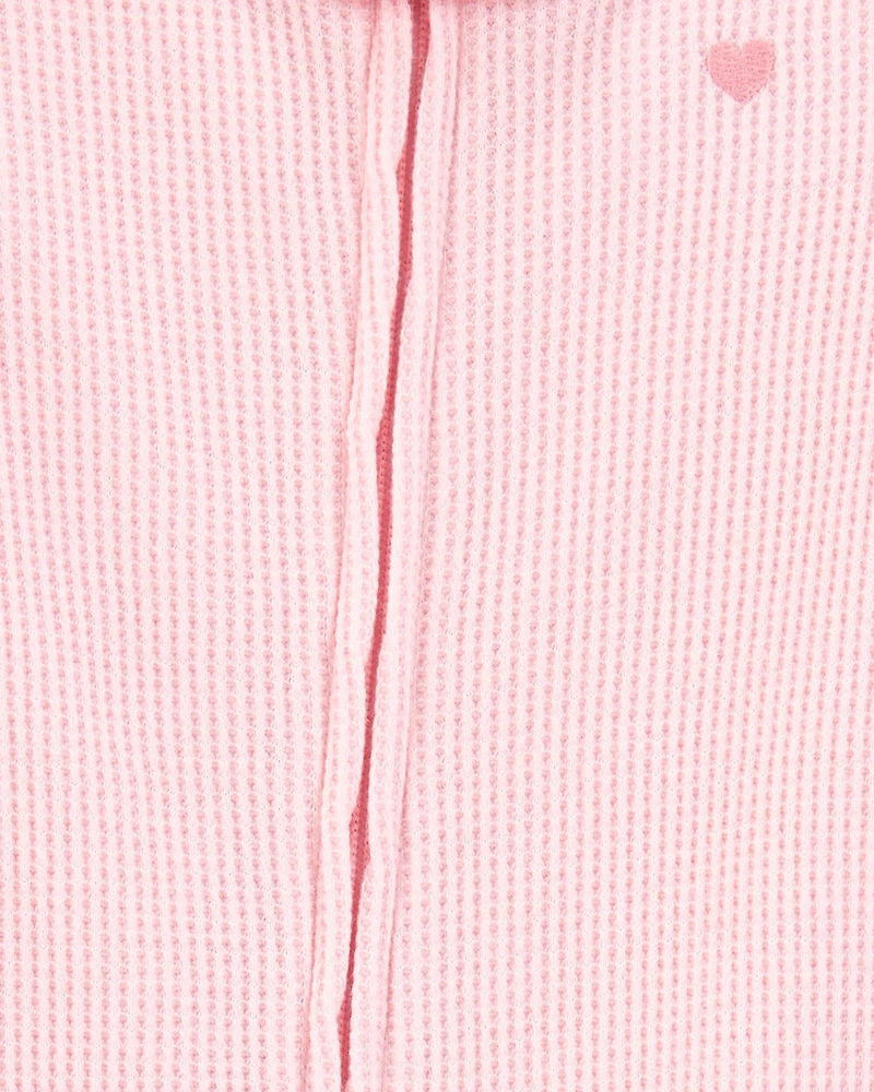 Baby Girl Heart Waffle Knit Footie 1-Piece Pajamas - Pink