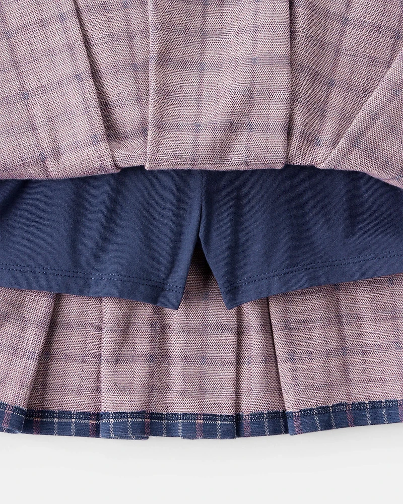 Girls Plaid Pleated Pull-On Skort - Navy