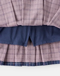 Girls Plaid Pleated Pull-On Skort - Navy