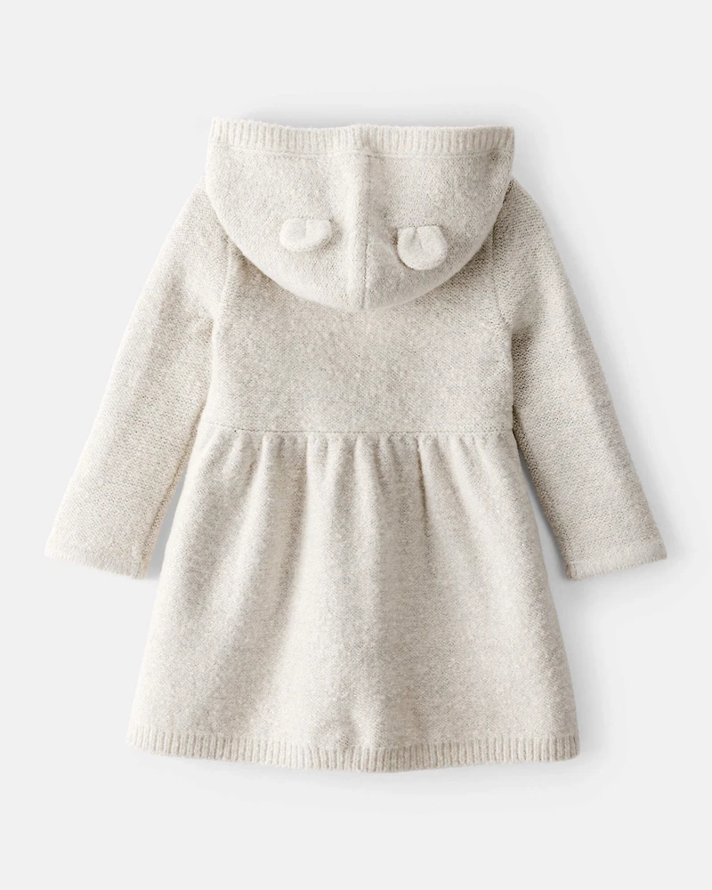 Baby Girl Long-Sleeve Hooded Sweater Dress - Cream