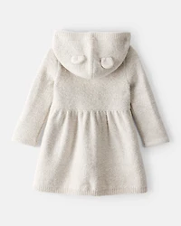 Baby Girl Long-Sleeve Hooded Sweater Dress - Cream