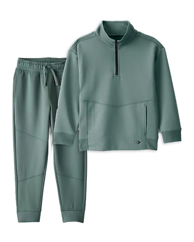 Boys 2-Piece Quarter-Zip Pullover & Active Joggers Set - Green