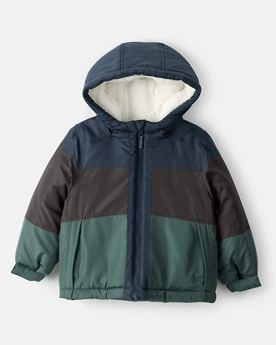 Toddler Boy Color Block Hooded Puffer Jacket