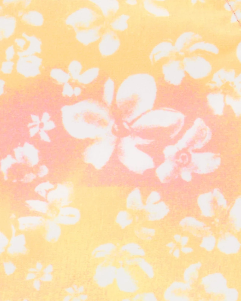 Kid 2-Piece Ruffle Floral Tie-Dye Swim Set - Pink/Yellow
