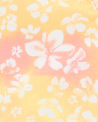 Kid 2-Piece Ruffle Floral Tie-Dye Swim Set - Pink/Yellow