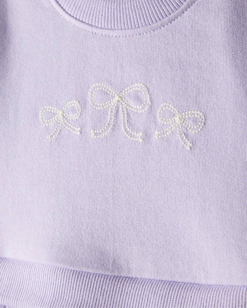 Baby Girl Bow Print Tulle Cotton Dress - Purple