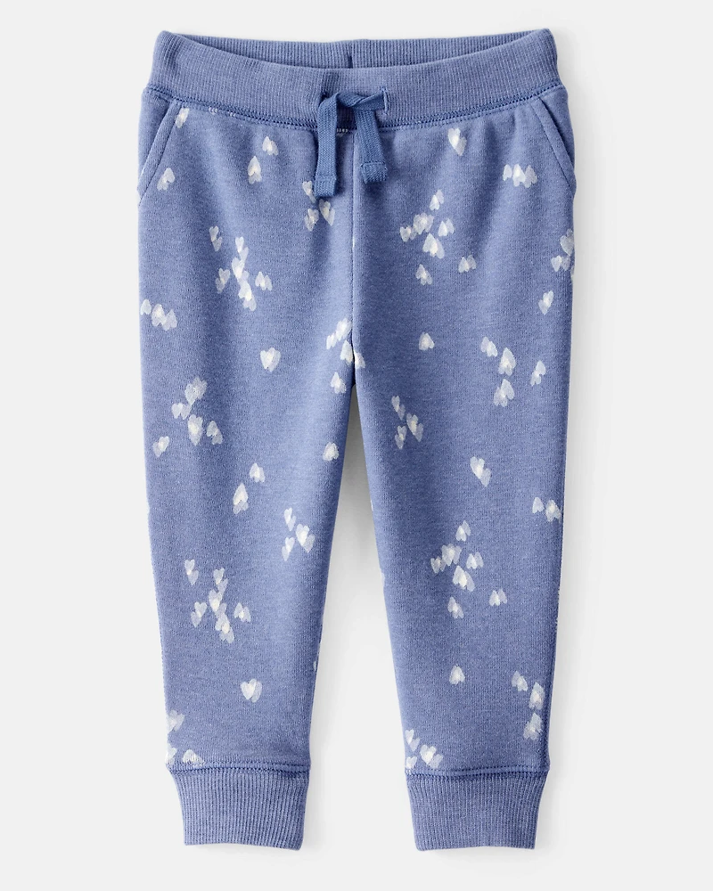Baby Girl Heart Print Drawstring Joggers - Blue