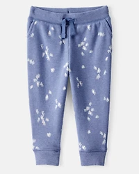 Baby Girl Heart Print Drawstring Joggers - Blue