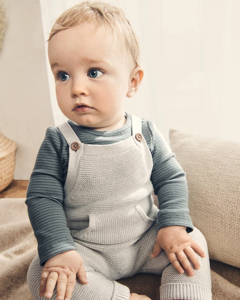 Baby Organic Cotton Sweater Knit Overalls Heather Grey