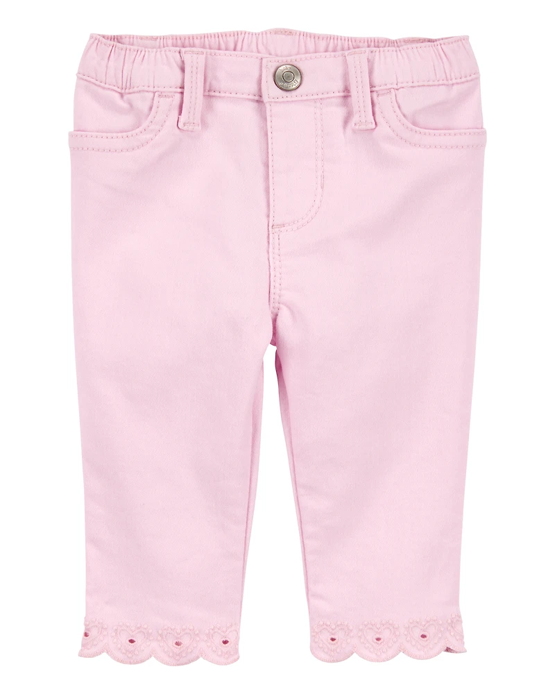 Baby Woven Embroidered Hem Pants - Pink