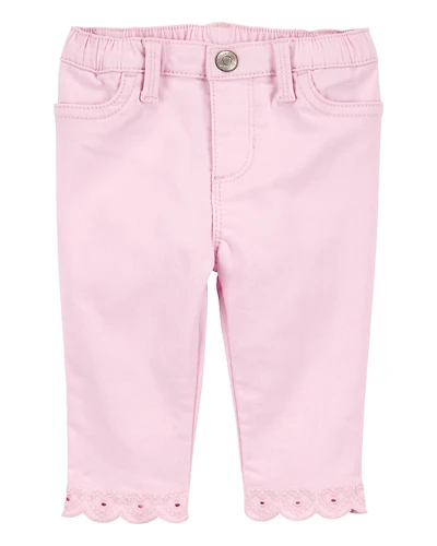 Baby Woven Embroidered Hem Pants - Pink