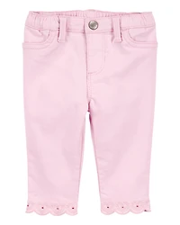 Baby Woven Embroidered Hem Pants - Pink