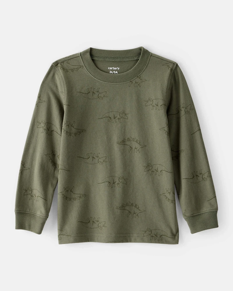 Toddler Boy Dinosaur Print Long-Sleeve Tee - Green