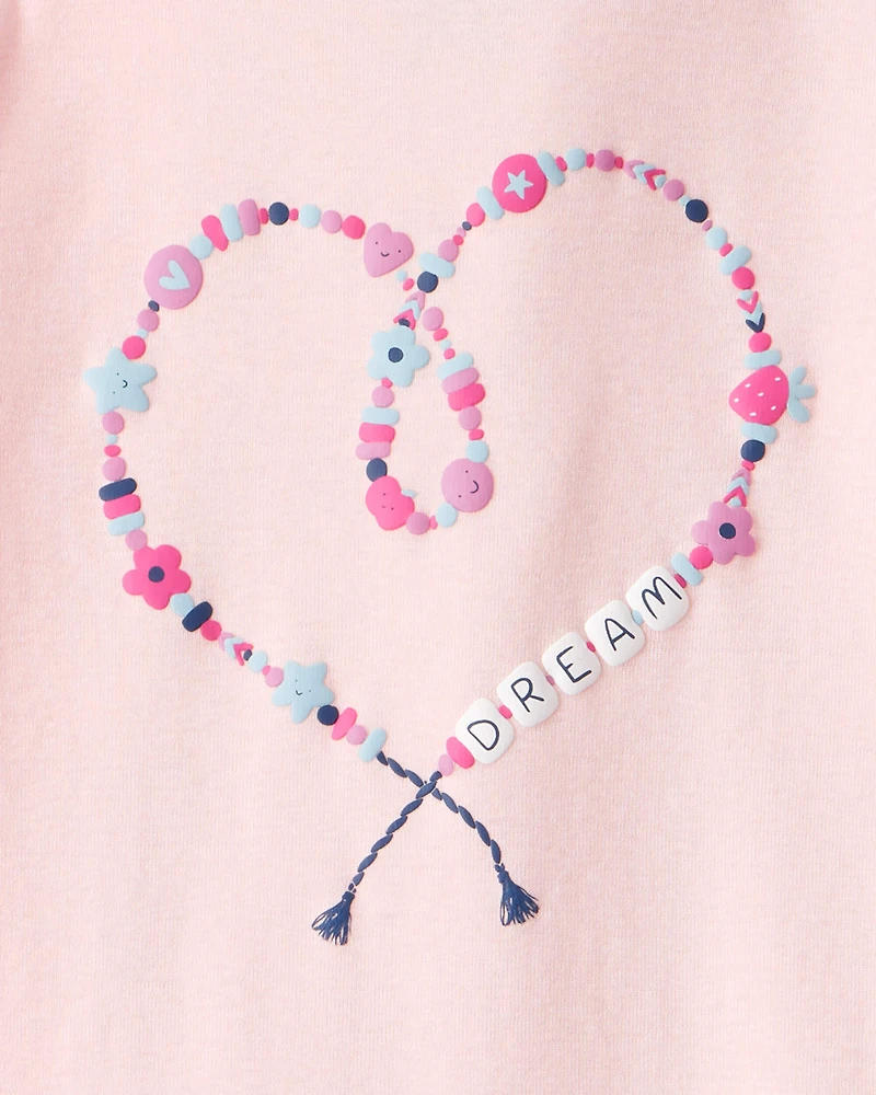 Girls Heart Print 100% Cotton Long-Sleeve Snug Fit 4-Piece Pajamas - Navy/Pink