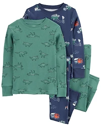 Toddler 4-Piece Dinosaur Trucks Waffle Knit Pajamas
