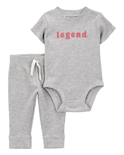 Baby 2-Piece Legend Short-Sleeve Waffle Knit Bodysuit & Pant Set - Grey