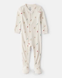 Baby Mini Christmas Cotton Long-Sleeve Snug Fit 1-Piece Pajamas - White