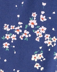 Girls Floral Cotton Pull-On Stretch Leggings - Navy