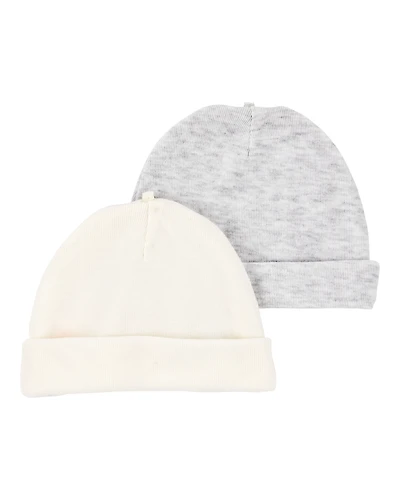 Baby 2-Pack Caps - Grey/Ivory