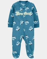 Baby Boy Little Brother Fleece Zip-Up Sleep & Play Pajamas - Blue