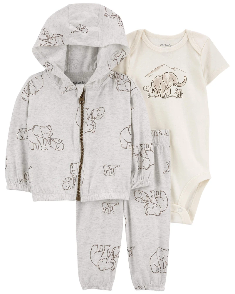 Baby 3-Piece Elephant Little Jacket Set -Grey/Ivory