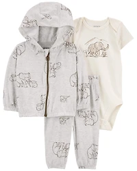 Baby 3-Piece Elephant Little Jacket Set -Grey/Ivory