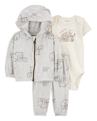 Baby 3-Piece Elephant Little Jacket Set -Grey/Ivory