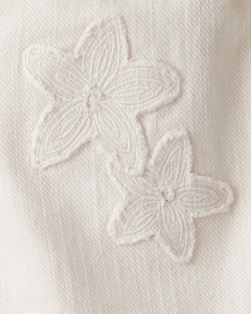 Toddler Girl Embroidered Cotton Long-Sleeve Dress - White