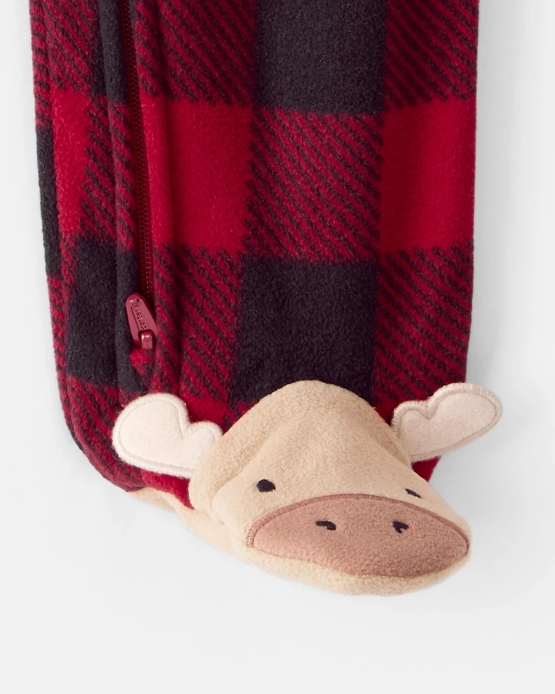 Baby Plaid Print Reindeer Christmas Loose Fit Long-Sleeve Sleep & Play - Red