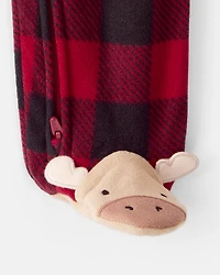 Baby Plaid Print Reindeer Christmas Loose Fit Long-Sleeve Sleep & Play - Red