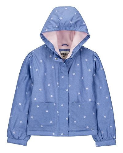 Girls Daisy-Print Chambray Jacket - Blue